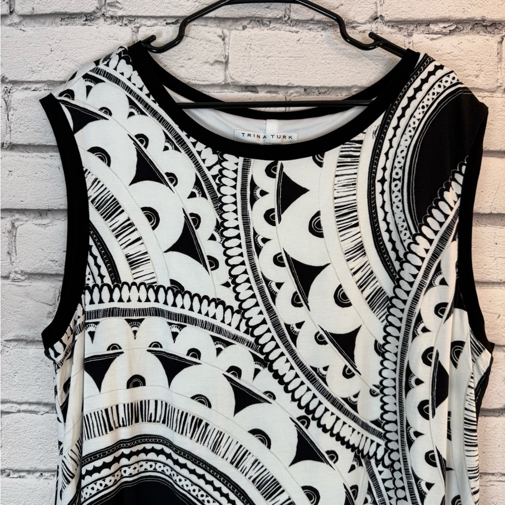 Trina Turk Zinnia Tank Dress Black & White Geometric Knee Length Size XXL NWT - Picture 4 of 10